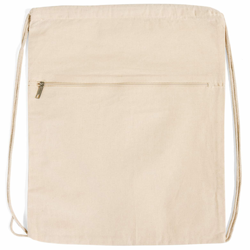 15" Cotton Canvas Drawstring Backpack with Front Zip