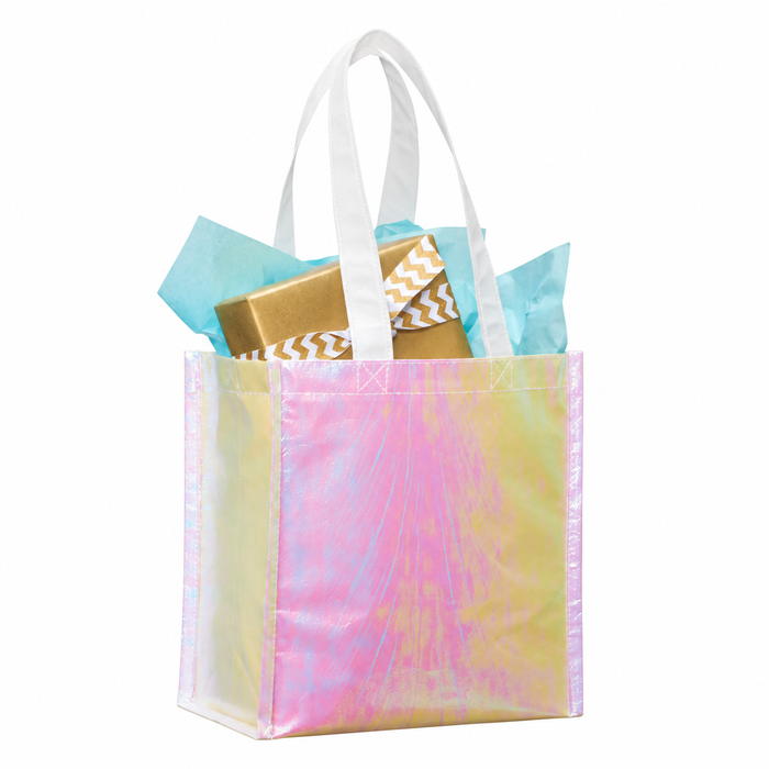 Iridescent Non-Woven Gift Tote with Open Main Compartment