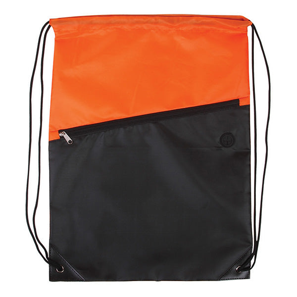 Two-Tone Poly Drawstring Backpack with Zipper