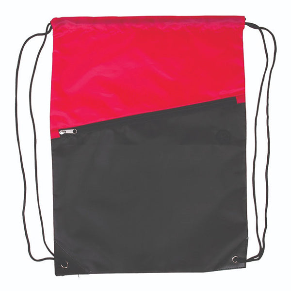Two-Tone Poly Drawstring Backpack with Zipper