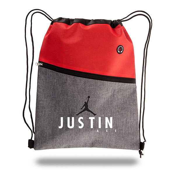 Two-Tone Drawstring Cinch Bag with Angled Zipper