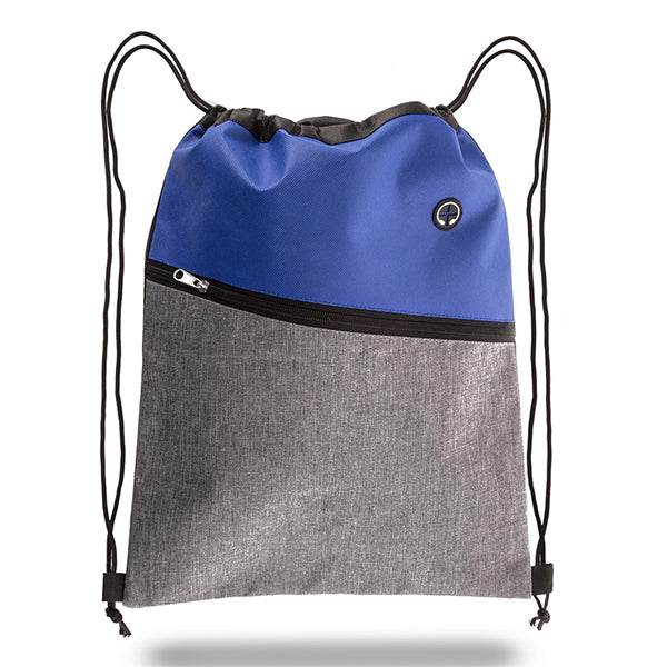 Two-Tone Drawstring Cinch Bag with Angled Zipper