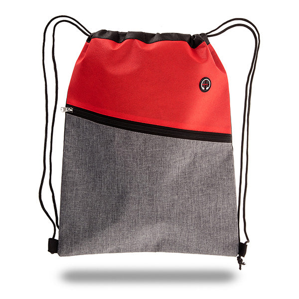 Two-Tone Drawstring Cinch Bag with Angled Zipper