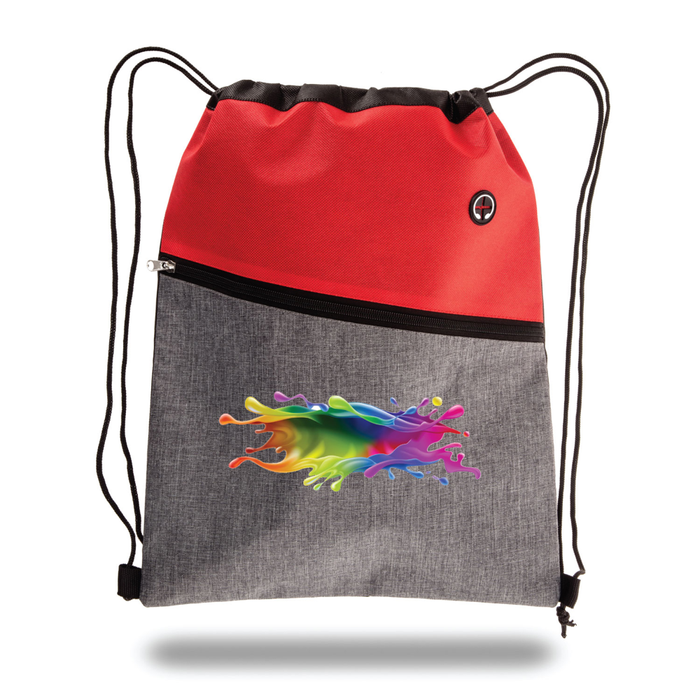 Two-Tone Drawstring Cinch Bag with Angled Zipper