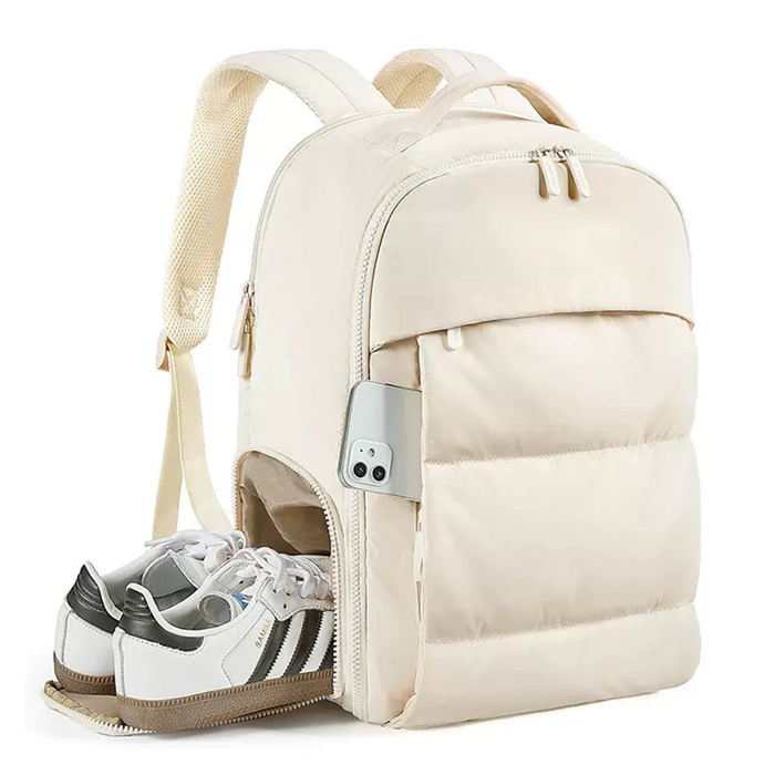 15" Quilted Polyester Backpack with Multiple Pockets