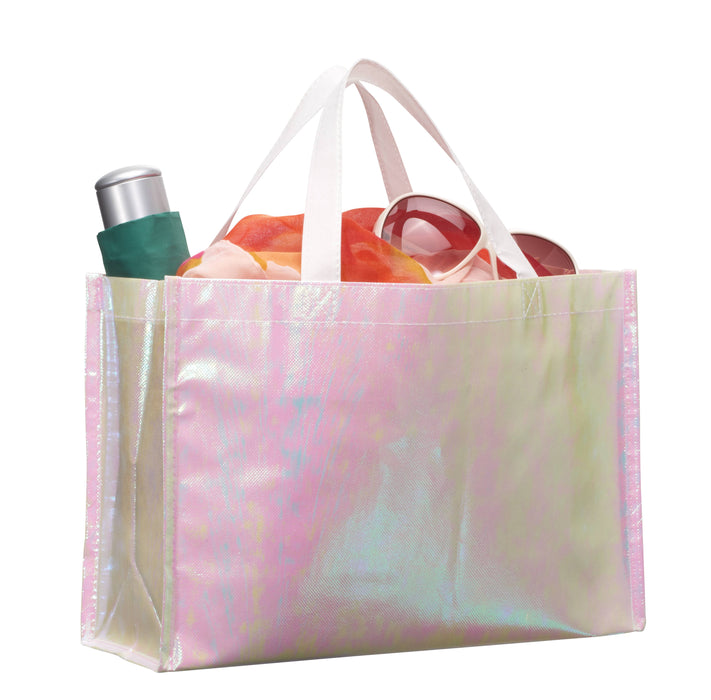 14-Inch Wide Iridescent Non-Woven Shopper Tote