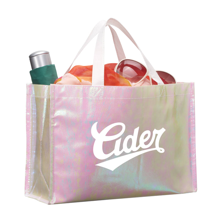 14-Inch Wide Iridescent Non-Woven Shopper Tote