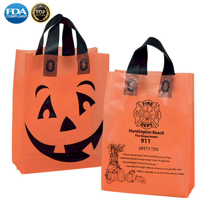 Wholesale Orange Frosted Pumpkin Shopper Plastic Bag - 31HFS1013