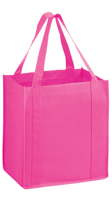 Wholesale AWARENESS PINK HEAVY DUTY NON-WOVEN GROCERY TOTE BAG WITH POLY BOARD INSERT-CUSTOMIZED - Y2KG131015BCA